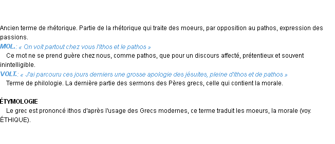 Définition ithos Emile Littré