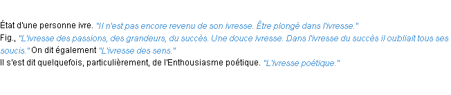 Définition ivresse ACAD 1932