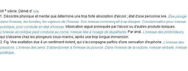 Définition ivresse ACAD 1986