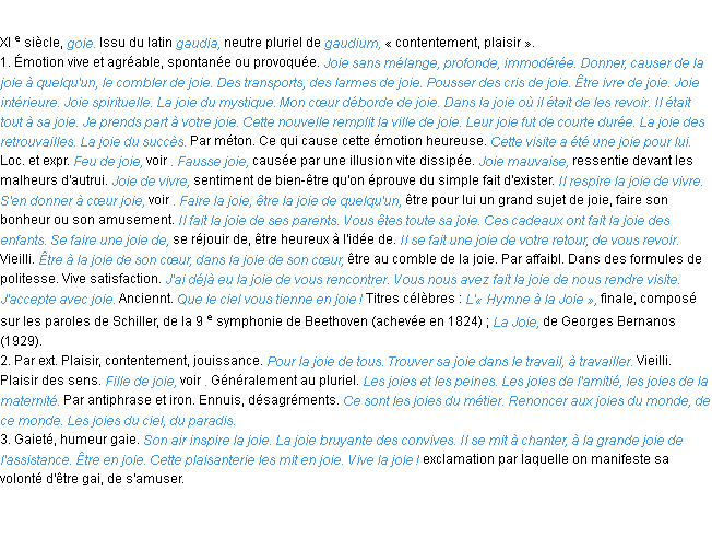 Définition joie ACAD 1986