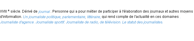 Définition journaliste ACAD 1986