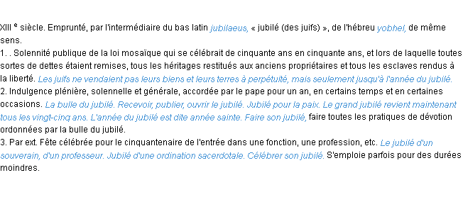 Définition jubilé ACAD 1986