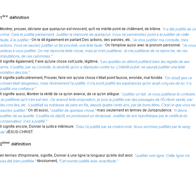 Définition justifier ACAD 1835