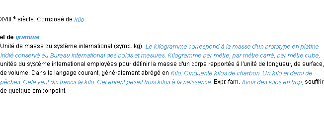 Définition kilogramme ACAD 1986