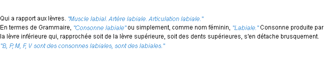 Définition labial ACAD 1932