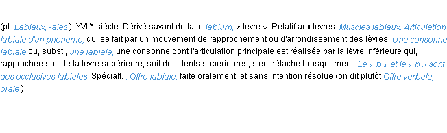 Définition labial ACAD 1986