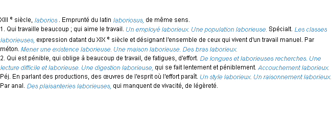 Définition laborieux ACAD 1986