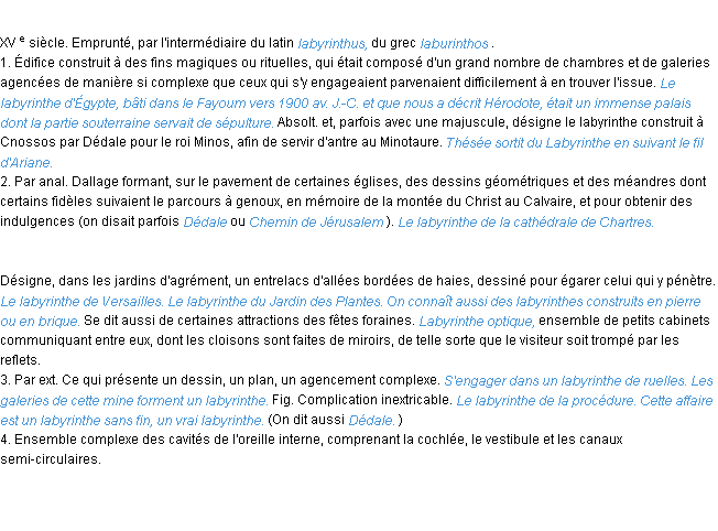 Définition labyrinthe ACAD 1986