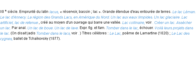 Définition lac ACAD 1986