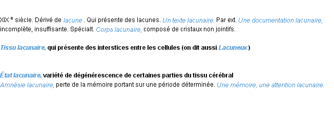 Définition lacunaire ACAD 1986