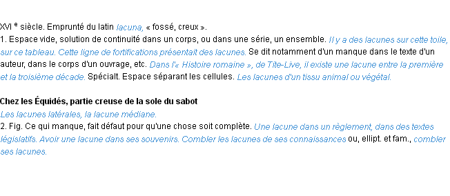 Définition lacune ACAD 1986