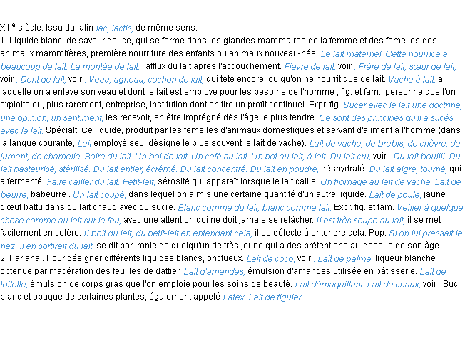 Définition lait ACAD 1986