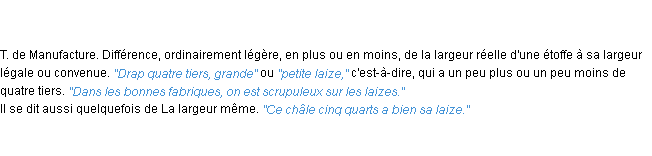 Définition laize ACAD 1835