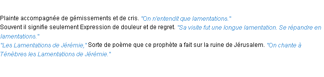 Définition lamentation ACAD 1932