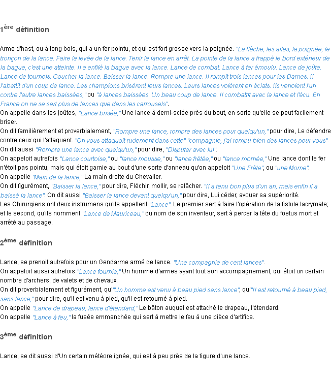 Définition lance ACAD 1798