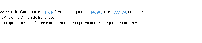 Définition lance-bombes ACAD 1986