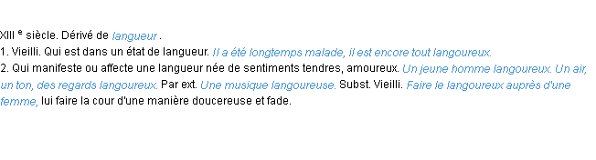 Définition langoureux ACAD 1986