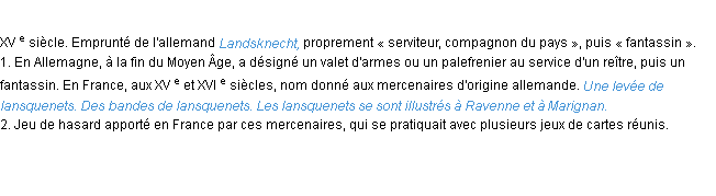 Définition lansquenet ACAD 1986