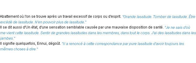 Définition lassitude ACAD 1835