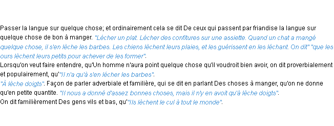 Définition lécher ACAD 1798