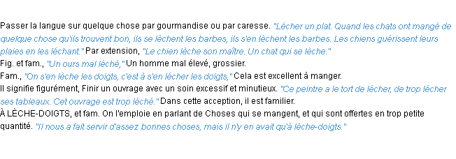 Définition lécher ACAD 1932