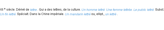 Définition lettré ACAD 1986