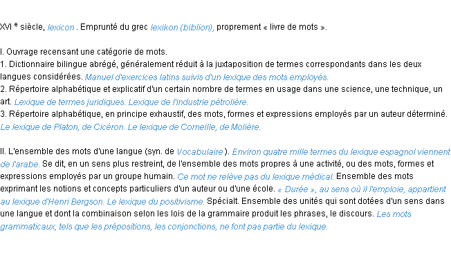 Définition lexique ACAD 1986