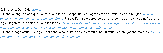 Définition libertinage ACAD 1986