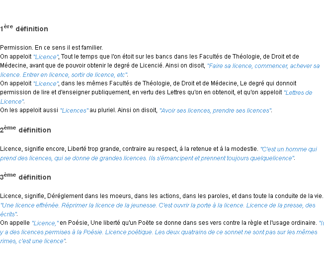 Définition licence ACAD 1798