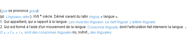 Définition lingual ACAD 1986