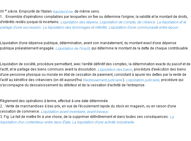 Définition liquidation ACAD 1986