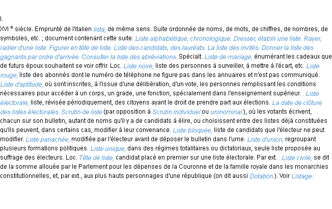 Définition liste ACAD 1986