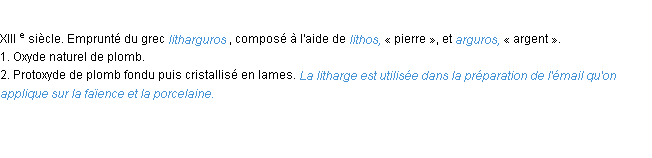 Définition litharge ACAD 1986