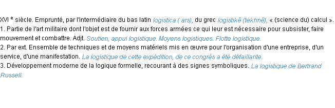 Définition logistique ACAD 1986