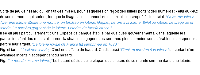 Définition loterie ACAD 1932