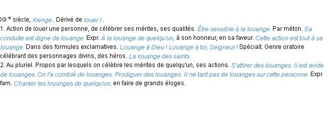 Définition louange ACAD 1986