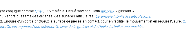 Définition lubrifier ACAD 1986