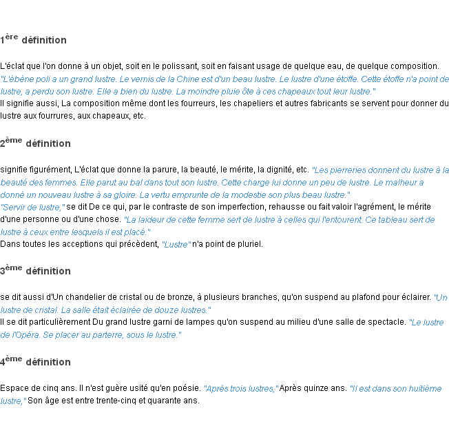 Définition lustre ACAD 1835