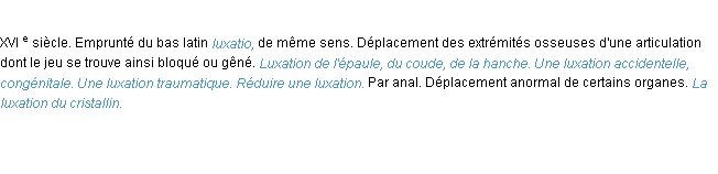 Définition luxation ACAD 1986