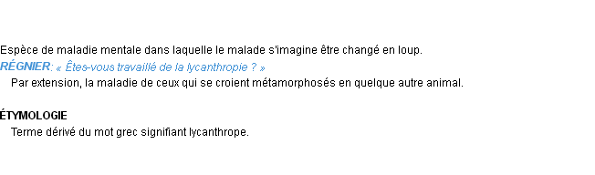 Définition lycanthropie Emile Littré