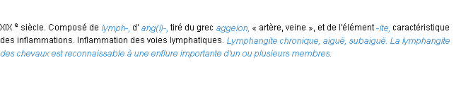 Définition lymphangite ACAD 1986