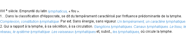 Définition lymphatique ACAD 1986