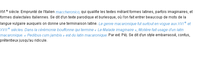 Définition macaronique ACAD 1986