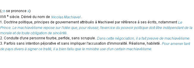 Définition machiavélisme ACAD 1986