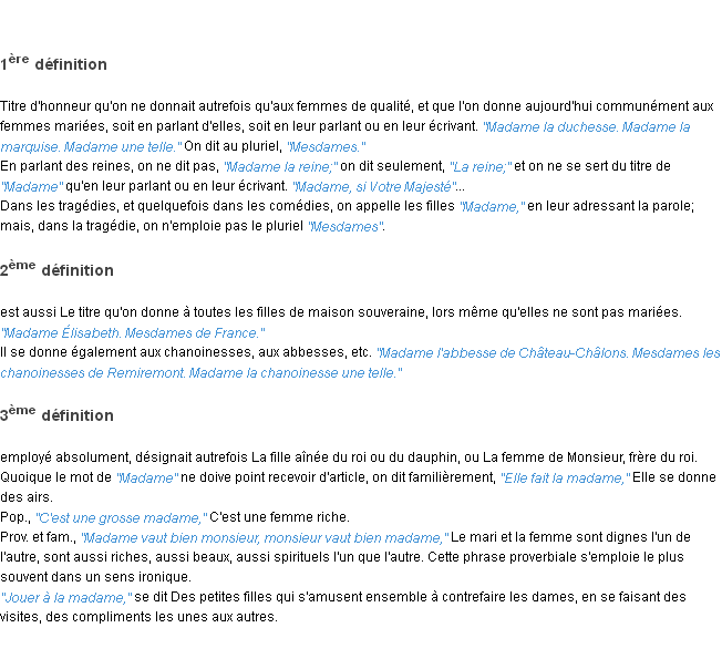 Définition madame ACAD 1835