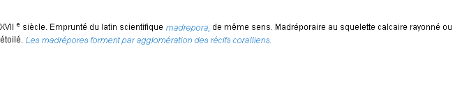 Définition madrépore ACAD 1986
