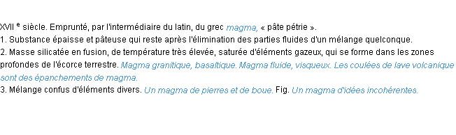 Définition magma ACAD 1986