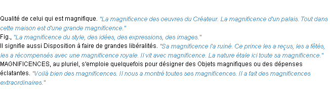 Définition magnificence ACAD 1932