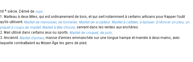 Définition maillet ACAD 1986