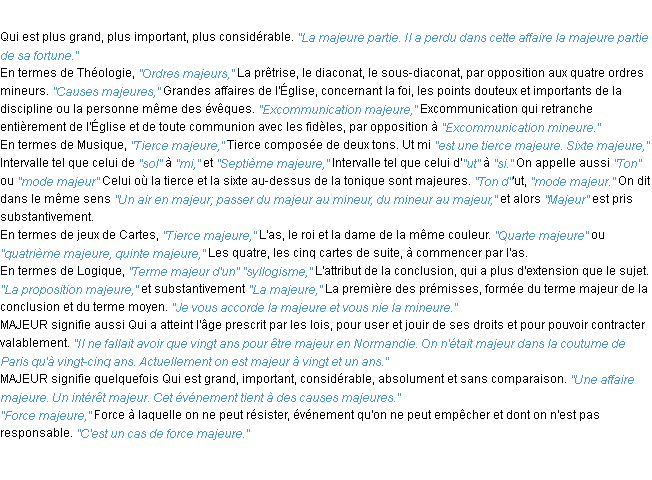Définition majeur ACAD 1932